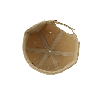 Khaki cotton docker hat with six-panel interior stitching and red label strap detail