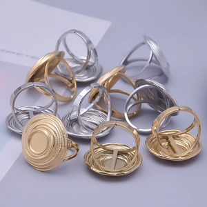 Detail of adjustable spiral textured ring base in gold and silver stainless steel