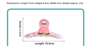 Spécifications de taille détaillées pour pince à cheveux pêche rose avec gravure