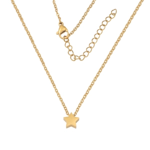Detail view of gold star pendant necklace with adjustable lobster clasp chain