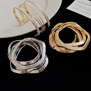 Fashion Multi Layer Metal Bangle Bracelet For Women Geometric Minimalist Metallic Style Gold Silver Color Trendy Jewelry