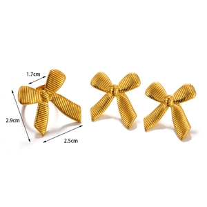 18K gold plated bowknot jewelry set including earrings and ring with textured finish