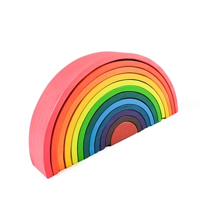 Educational wooden rainbow stacking blocks for toddlers on a clean white background