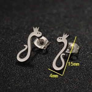 Cartoon crown snake stud earrings in silver finish measuring 15mm by 4mm size