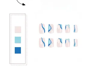 Vue détaillée de faux ongles à motif de vagues bleu et blanc en forme carrée mi-longue