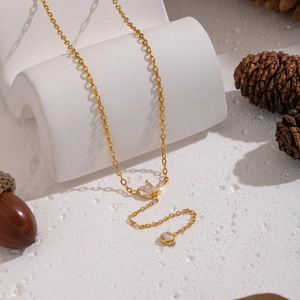 Collier en Y en acier inoxydable plaqué or 18 carats avec pétales de fleur en zircon