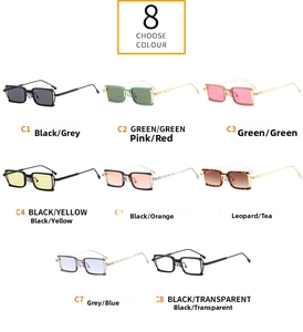 Collection of vintage rectangular sunglasses in eight colors with slim metal temples