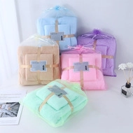 Soft coral fleece towel and bath towel set in five colors with gift ribbon packaging