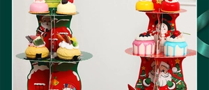 Support à cupcakes de Noël en carton à trois niveaux avec motifs de bonhomme de neige