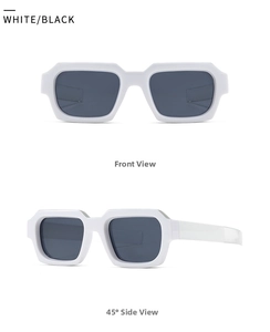 Vorder- und Seitenansicht der trendigen weißen rechteckigen Retro-Sonnenbrille