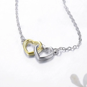 Collier cœur en argent sterling S925 avec pendentifs entrelacés en or et argent