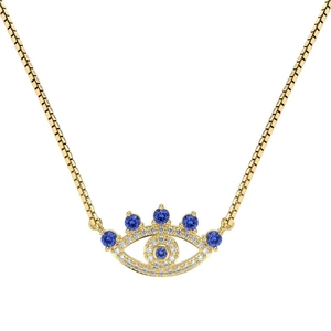 S925 sterling silver evil eye necklace with blue zircon pendant and gold box chain