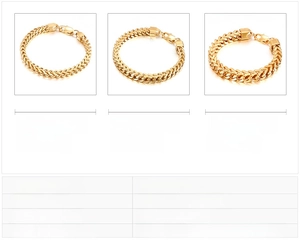 Spécifications de taille pour les gourmettes minimalistes en acier doré à l'or 18 carats