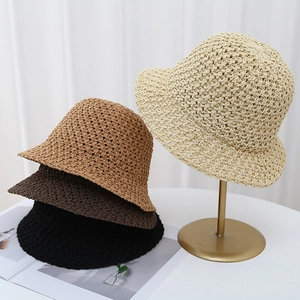 Women's breathable hollow crochet bucket hat in four stylish summer colors