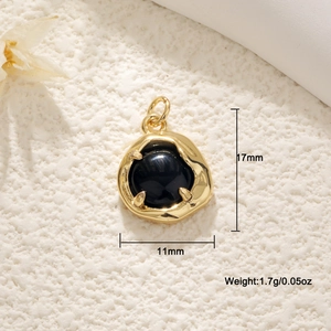 18K gold plated heart pendant with black semi-precious stone for DIY jewelry