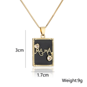 Detail view of MAMA rectangle pendant with black oil drip finish and zircon accents