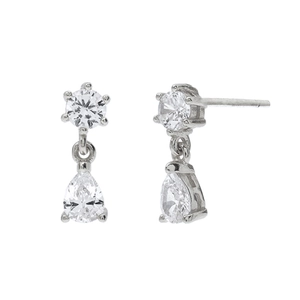 Pendientes largos de plata S925 con circonitas de colores redondas y en forma de gota