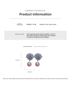 Vue détaillée des boucles d'oreilles rose avec dimensions 3.5x2.5cm et poids 10.9g