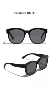 Macro detail of matte black TR90 polarized sunglasses frame with inner arm specifications