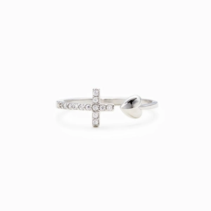 925 Sterling Silver Open Ring Heart Cross Rhinestone Adjustable Finger Ring Fashion Jewelry For Women Gift
