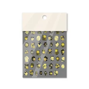 Stickers à ongles motif floral doré style japonais avec matériau fin et flexible