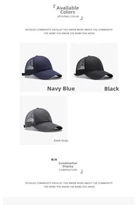 Breathable mesh trucker hats set in navy blue, black and dark grey for outdoor sun protection