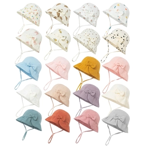 Grid showing various floral and animal prints for baby cotton sun hats with adjustable ties
