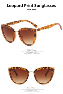Detailed view of tortoiseshell cat-eye sunglasses with gradient brown lenses and gold hinges