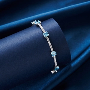 Bracelet tennis élégant en argent S925 avec zircons bleus 8A et cristaux micro-pavés fins