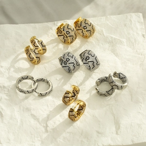 Cubic Zirconia Hoop Earrings Copper Leopard Print Pattern Full Micro-set Western Style Fashion Jewelry For Women
