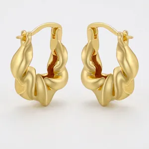 Polished 18K gold plated brass twisted hoop earrings in minimalist geometric C-shape