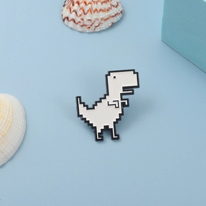 Creative pixel art white dinosaur alloy brooch with a wave edge design for accessories