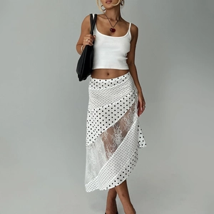 Jupe Longue Femme À Pois Patchwork Dentelle Ourlet Irrégulier Coton Été Décontracté Taille Haute Asymétrique