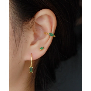925 silver gold-plated earring set featuring elegant emerald green zircon stones