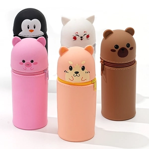 Silicone Retractable Pencil Case Cartoon Animal Shape Telescopic Pen Holder Desktop Storage Bag For Students Office