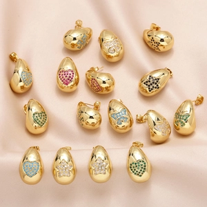 Minimalist Copper Zirconia Water Drop Stud Earrings For Women Gold Plated Heart Butterfly Star Patterns Fashion Jewelry