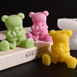 3D heart bear silicone mold for DIY candles and plaster crafts with textured finish