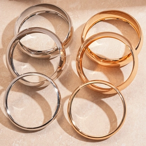 6-piece set of polished gold and silver metal geometric bangle bracelets for women