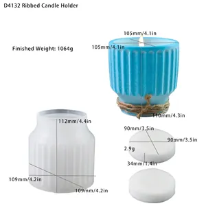 Detailed dimensions of stripe candle cup silicone mold with 1064g finished product weight