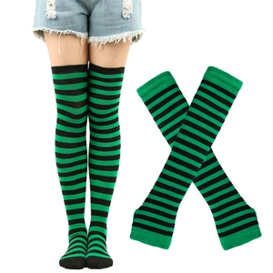 Green and black striped thigh high socks and arm warmers set for Halloween cosplay outfits
