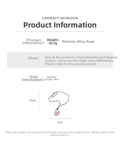 Size chart showing 74cm necklace length and 4cm heart pendant with 20.5g weight detail