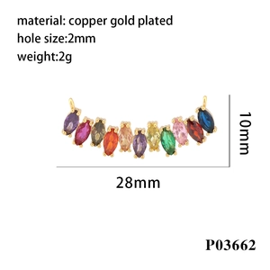 Detailed size view of 28x10mm 18K gold plated connector with multi-color zircons