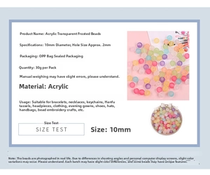 Detailed specs of 10mm frosted acrylic round beads for DIY jewelry making