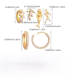 Detailed size measurement chart for the layered copper ear piercing jewelry set