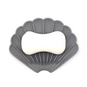 Shell-shaped silicone soap dish with non-slip drainage design for bathroom countertop use