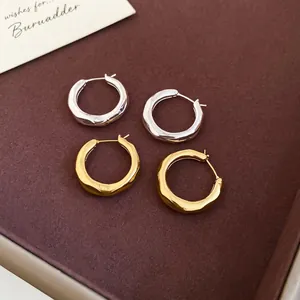 18K gold and silver plated geometric wrinkled hoop earrings with hammered metal texture