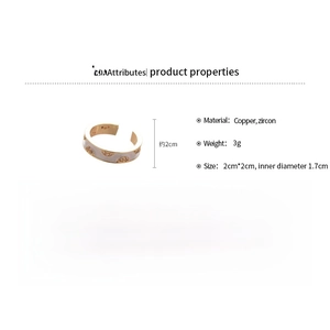 Detail view of 18k gold plated criss-cross ring showing dimensions and zircon inlay
