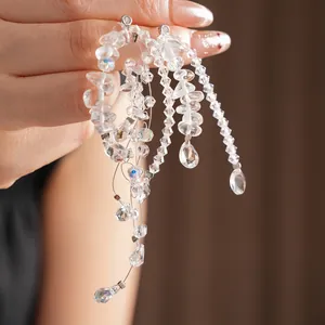 Irregular crystal water drop tassel earrings with transparent glass beads for women