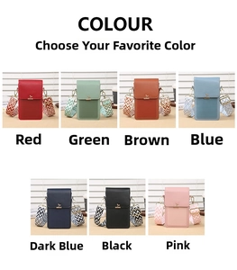 Detailed view of mini crossbody phone bags in seven colors with geometric wide straps