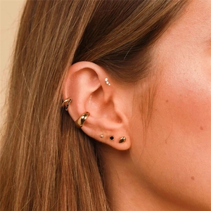S925 silver double-layered crisscross hoop earring set with gold plating and zircons